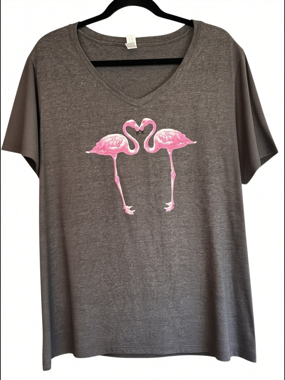 Port & Company 3XL Heather Gray Pink Flamingo Graphic V-Neck T-Shirt - Picture 1 of 7